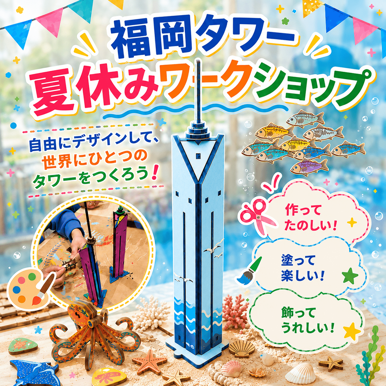 【ワークショップ開催】オリジナルの福岡タワーを創ろう!